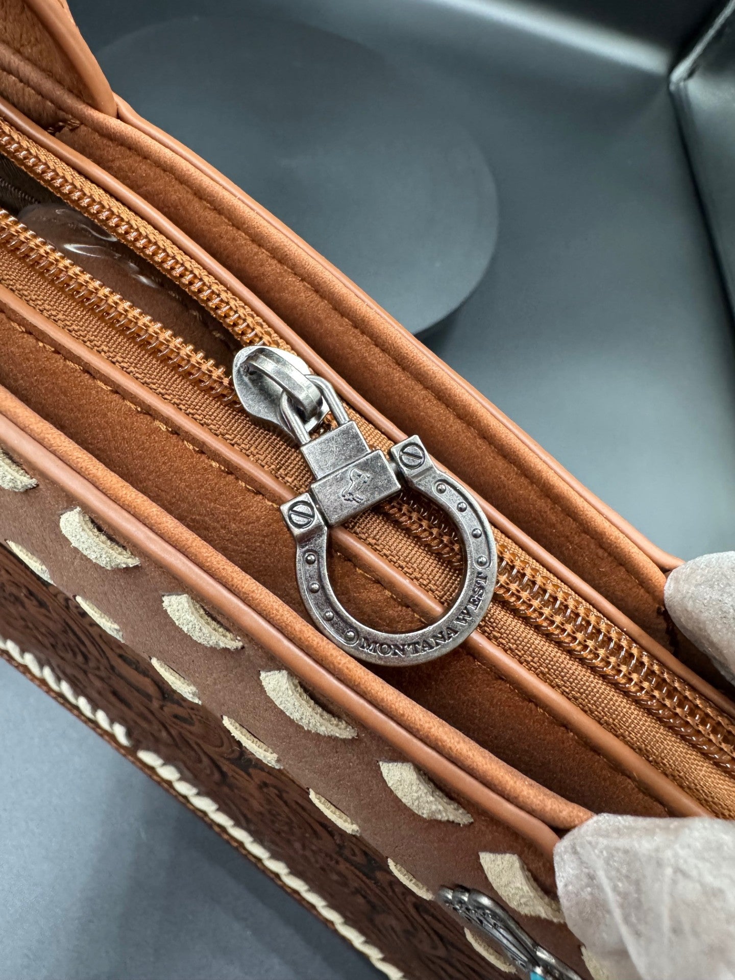 Montana West Brown Tooled Leather Crossbody