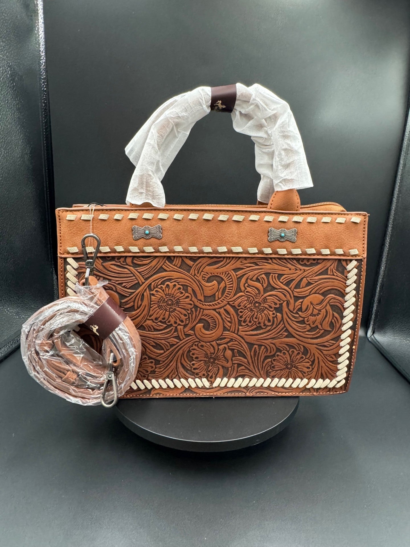Montana West Brown Tooled Leather Crossbody