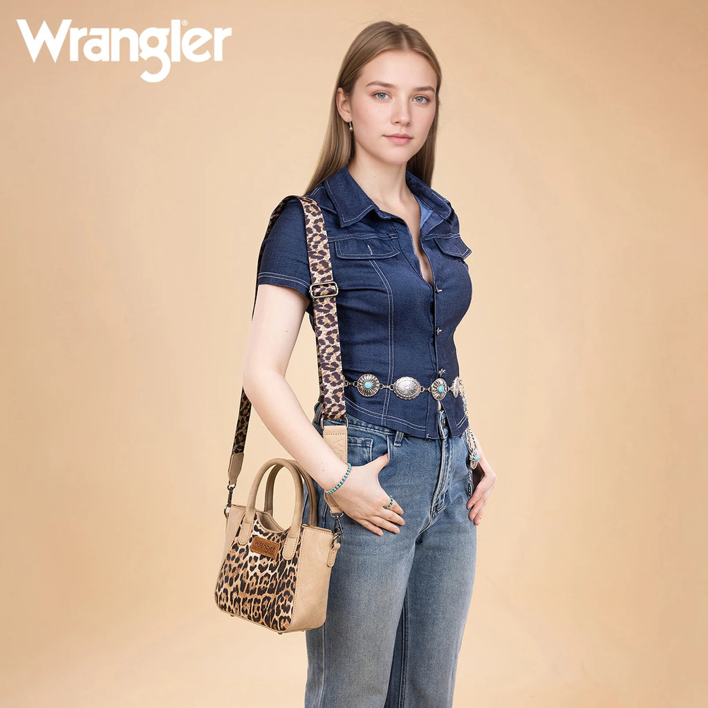 Wrangler Leopard Print Small Tote/Crossbody -Tan
