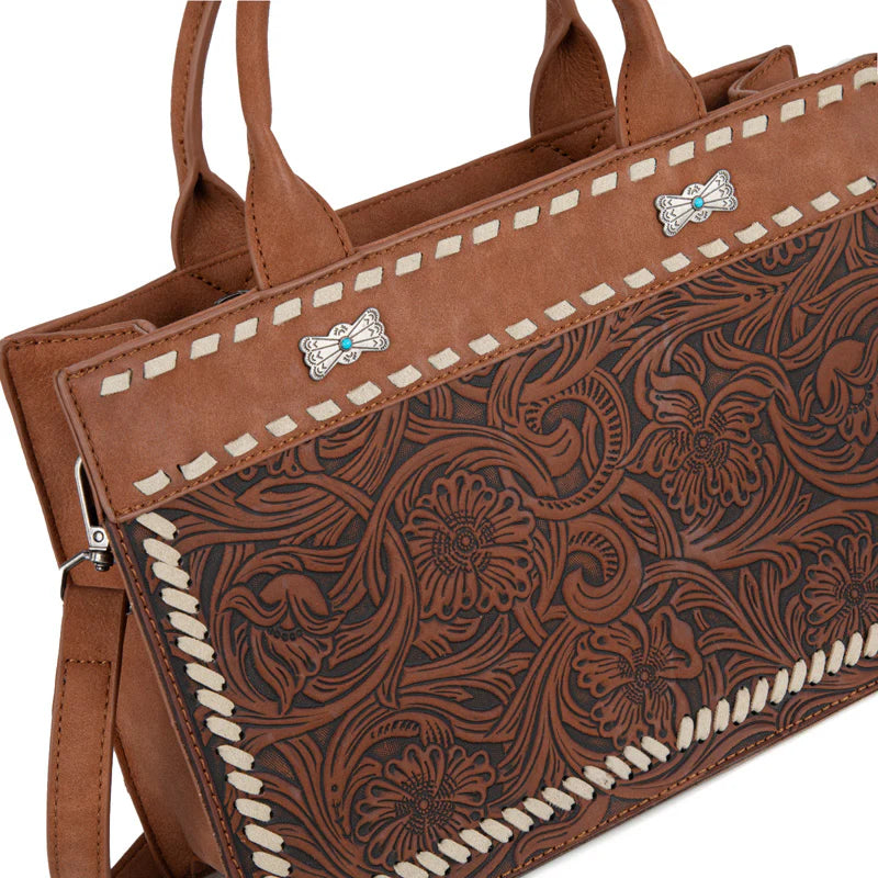 Montana West Brown Tooled Leather Crossbody